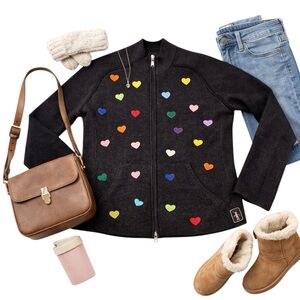 Smartwool Merino Wool Zip Jacket Black Heart Patch Modified Sweater Medium GUC